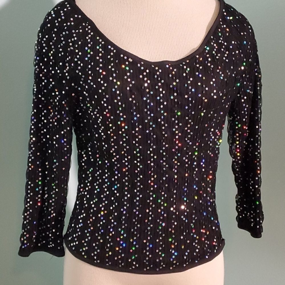 Petra top, black with bling. Vintage, Size 8. 3/4 sleeves.‎ Good used con…